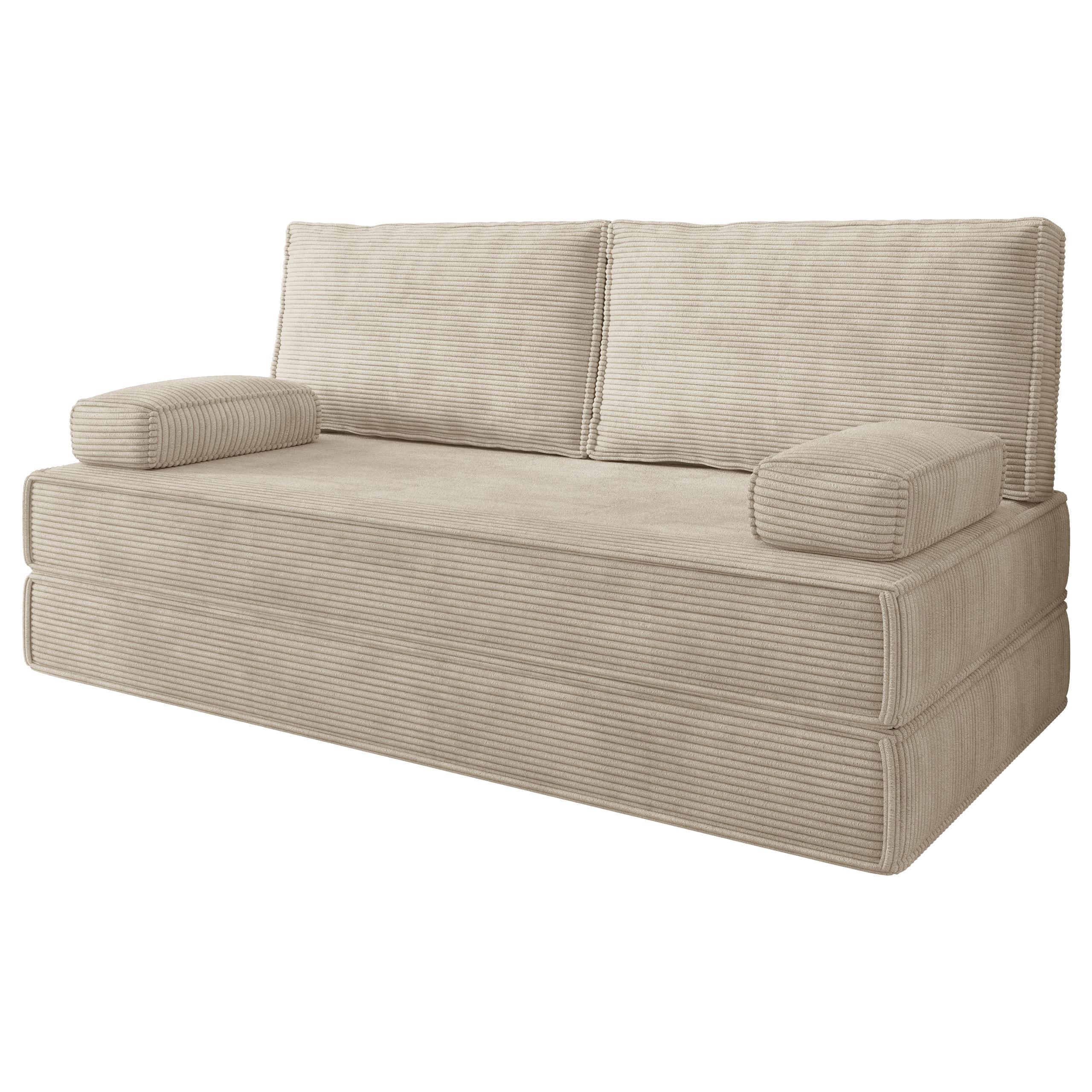 BETTSOFA SILAR aus Schaumstoff Kordstoff Creme Schlaffunktion - Creme, Textil (170/86/80cm) - MASSENO