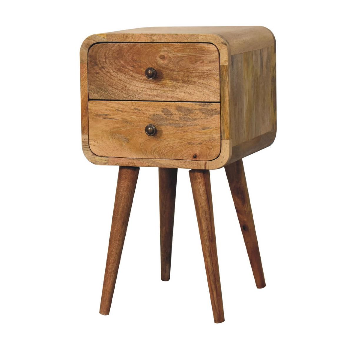 NACHTTISCH Massives Mangoholz Kleines, Gebogenes, Eichen-Finish, 2 Schublades, Beige - Messingfarben/Braun, Holz/Metall (30/55/30cm) - Artisan Furniture