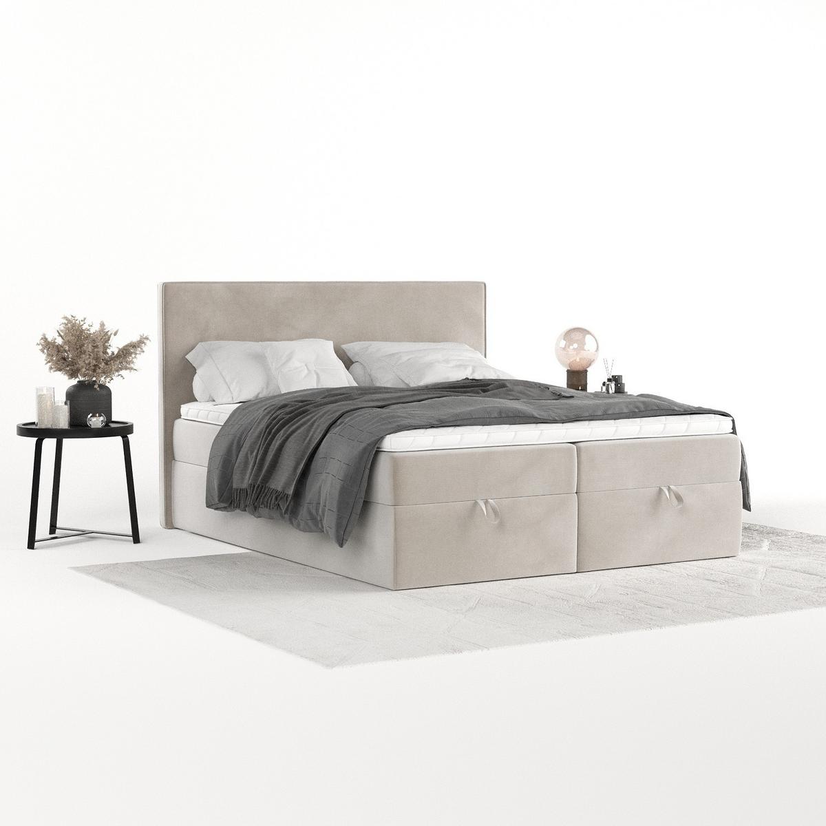 BOXBETT Velma 140/200 cm Hellbeige im Paros Stoff - Beige/Schwarz, Holz/Holzwerkstoff (140/200cm) - AltaBeds
