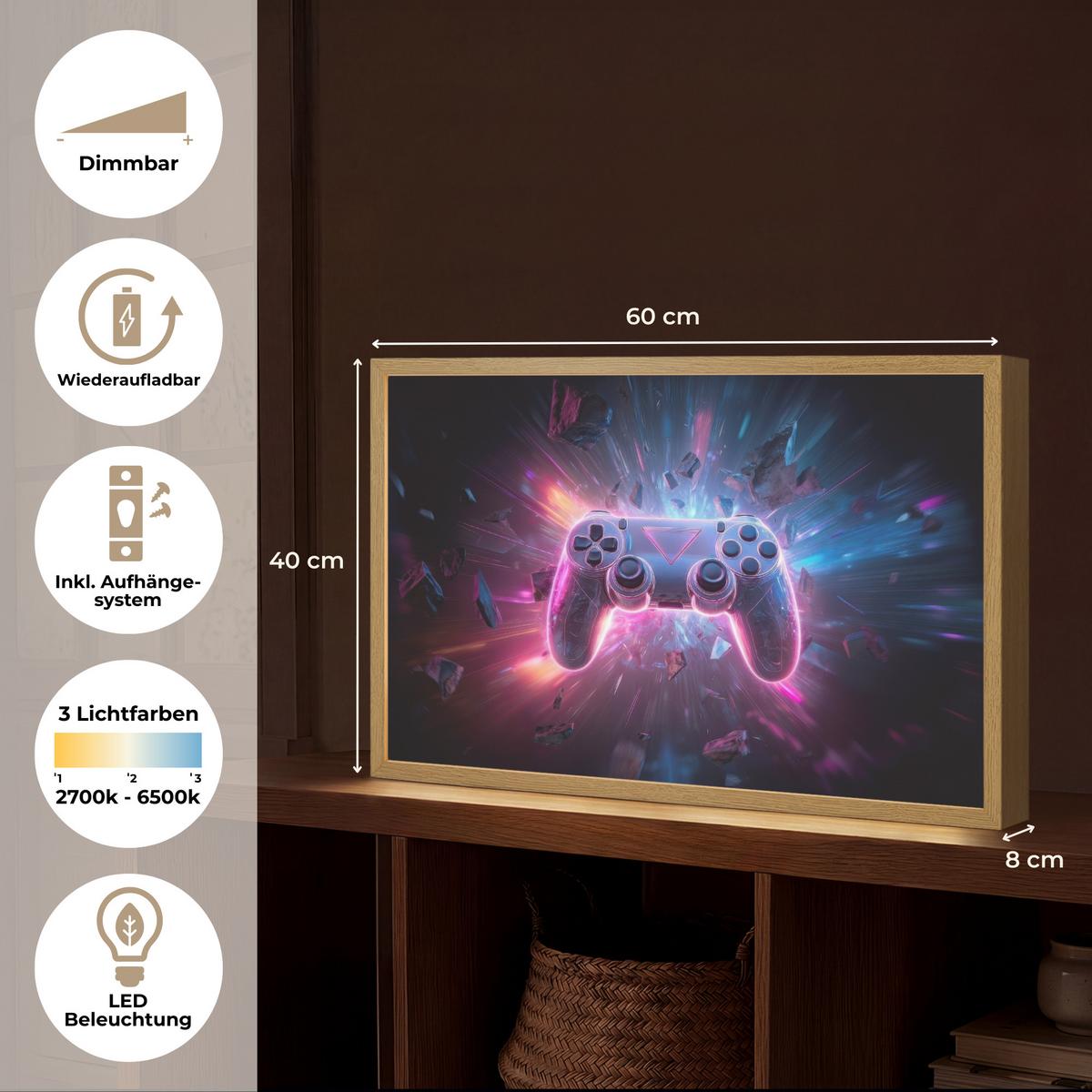NACHTTISCHLAMPE MIT AKKU Controller - Neon - Explosion - Abstrakt 60x40 cm - Violett, Holzwerkstoff (8/60/40cm) - OnlyWow