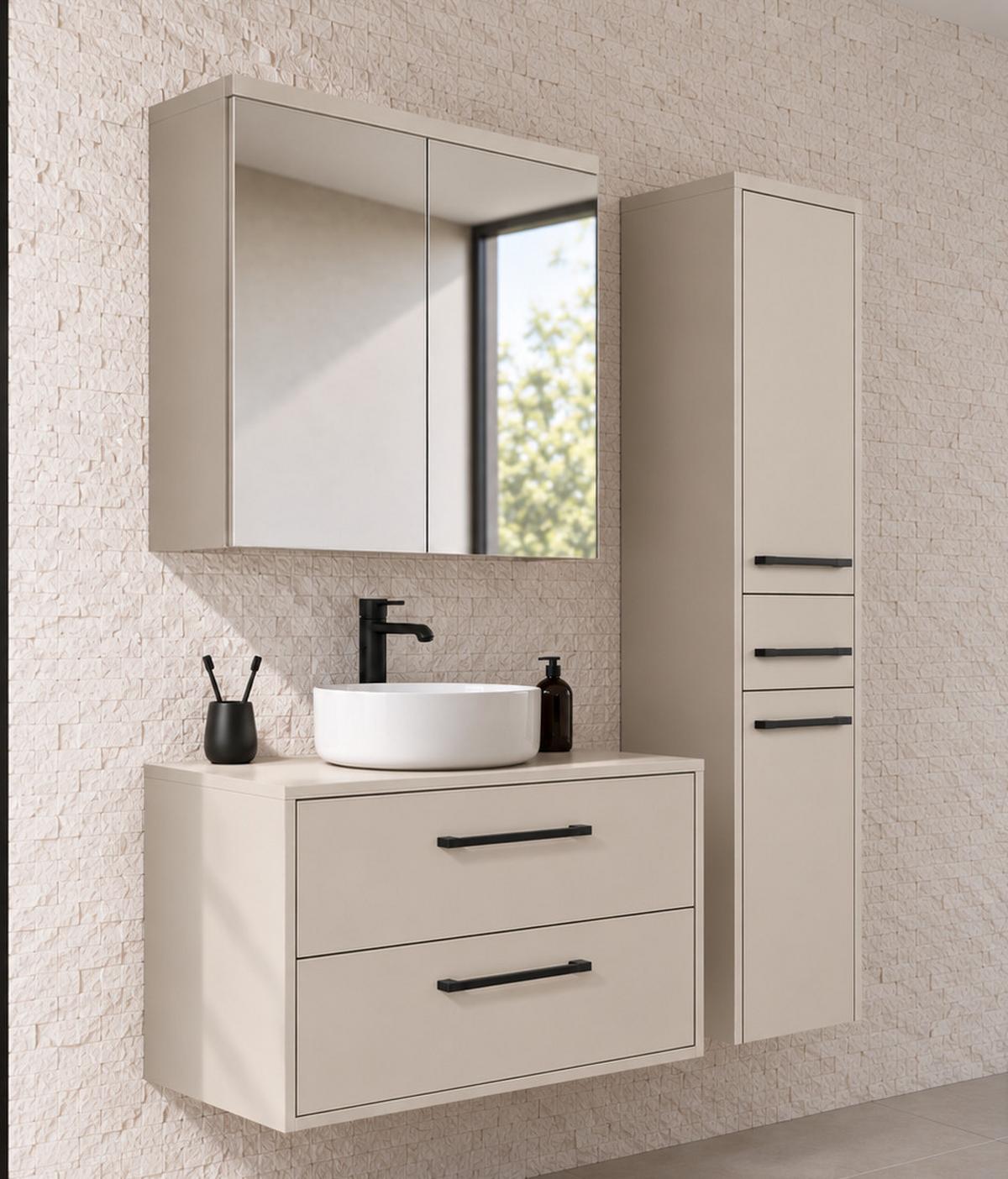 BADMÖBEL-SET Florence 3 Teile Cashmere - 80 x 46 x 46 cm - Kaschmir, Holz (80/46/46cm) - Badplaats