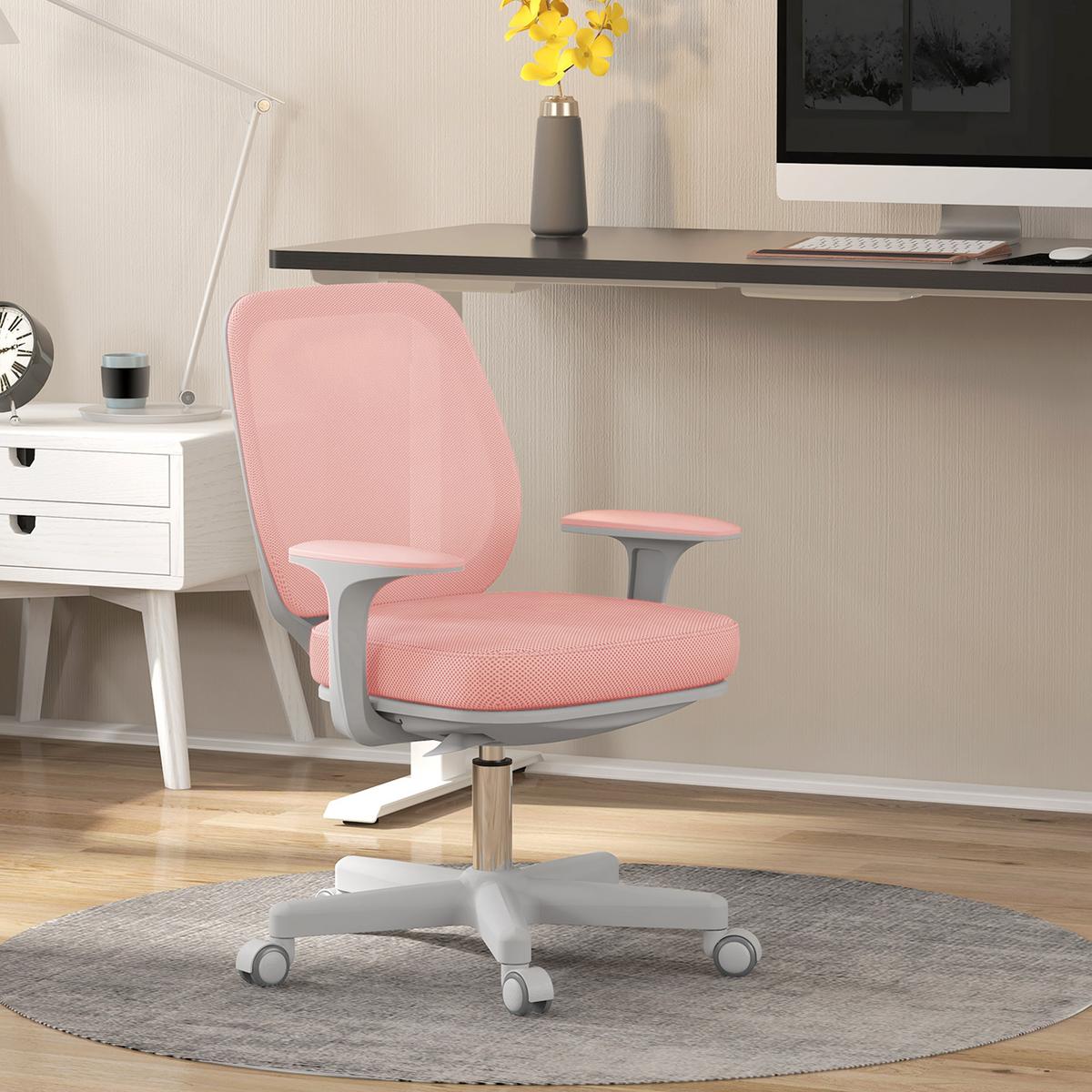 BÜROSTUHL, Ergonomisch Schreibtischstuhl mit Drehfunktion, Höhenverstellbar - Rosa/Weiß, Kunststoff/Textil (48/94.5/55cm) - Vinsetto