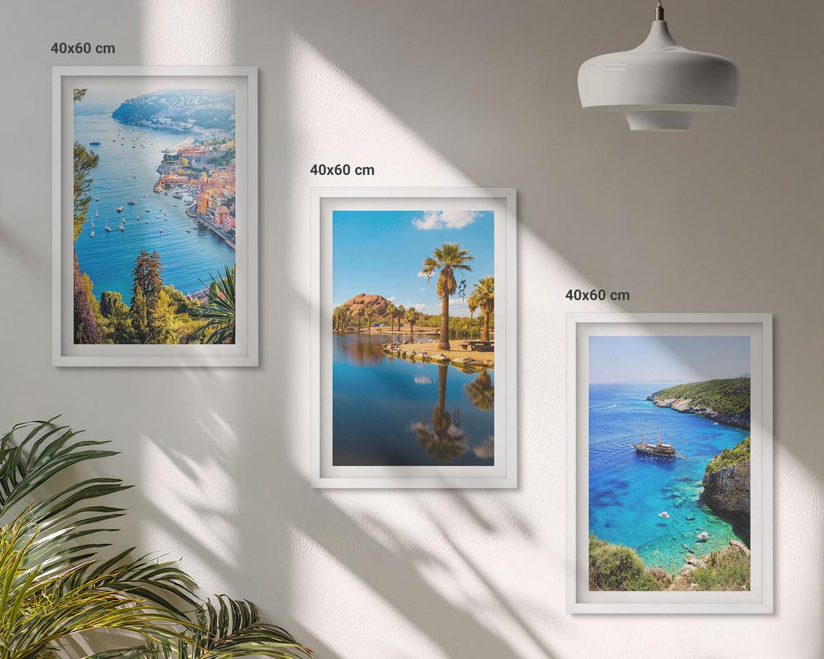 BILDER SET 3er Set - 40x60 cm Weißer Rahmen - Palmen am Meer, blaues Wasser - Weiß, Kunststoff (40/60cm) - TULUP