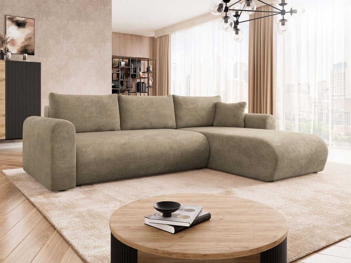 ECKSOFA Eliwo - Sandfarben/Schwarz, Holz/Textil (252/158cm) - MIRJAN24