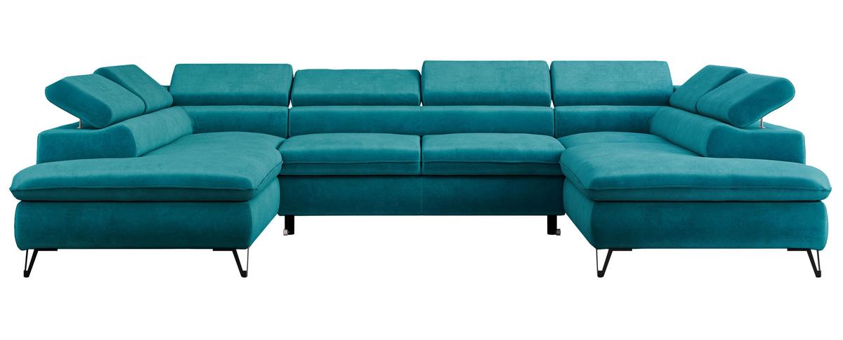 WOHNLANDSCHAFT PEDRO U Samt Dunkelblau - Schwarz/Dunkelblau, Textil/Metall (346/76/208cm) - MKS