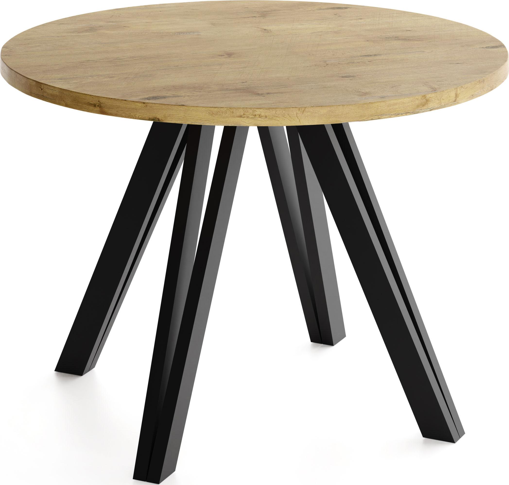 ESSTISCH Ravero runder ausziehbarer, Eiche Hell Braun 100/100/77 cm - Eichefarben/Schwarz, Holz/Holzwerkstoff (100/100/76.5cm) - WFL GROUP