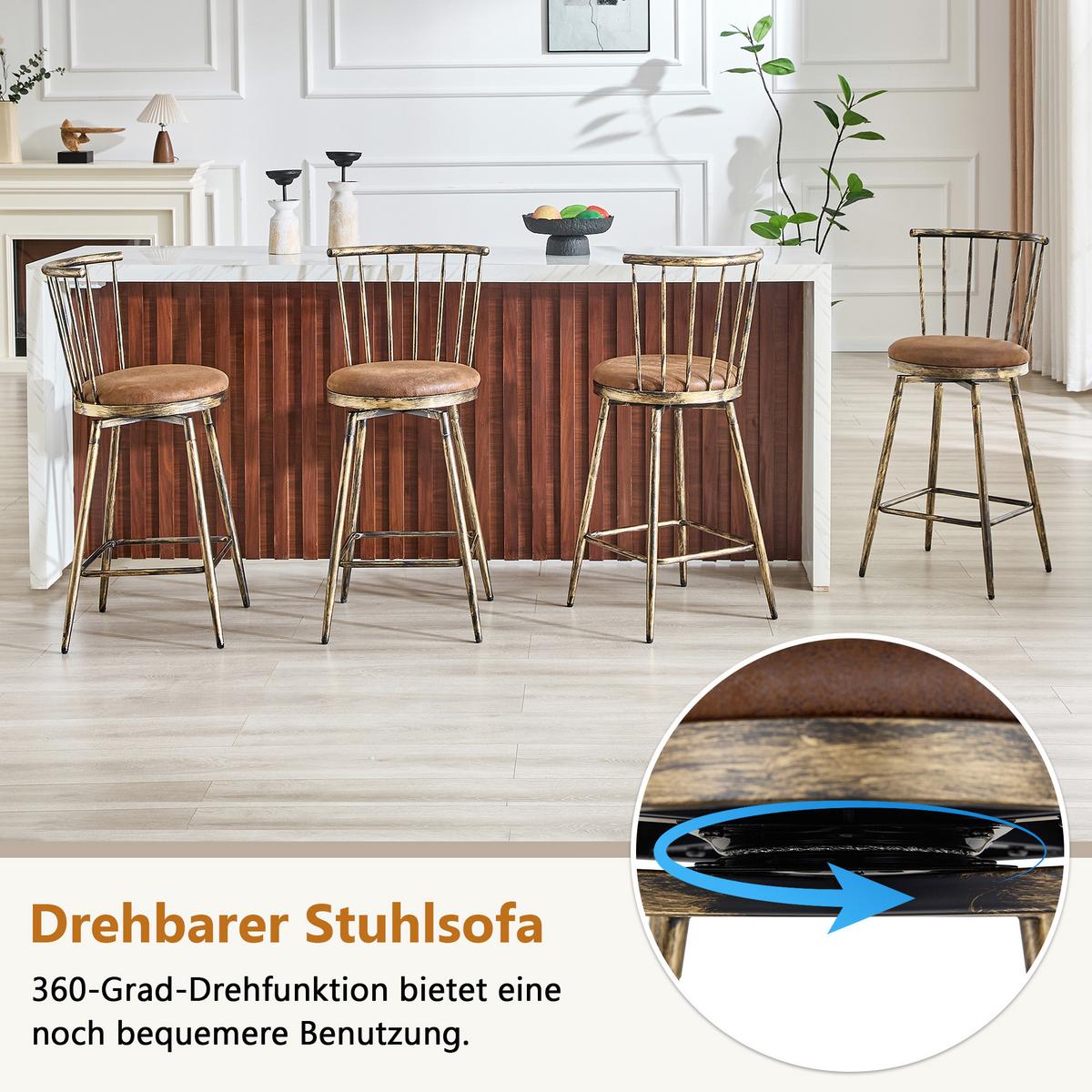 BARHOCKER 2er Set Metall Windsor-Stil Industrial Braun mit Polster - Braun, Textil (39/96/39cm) - Urban Meuble