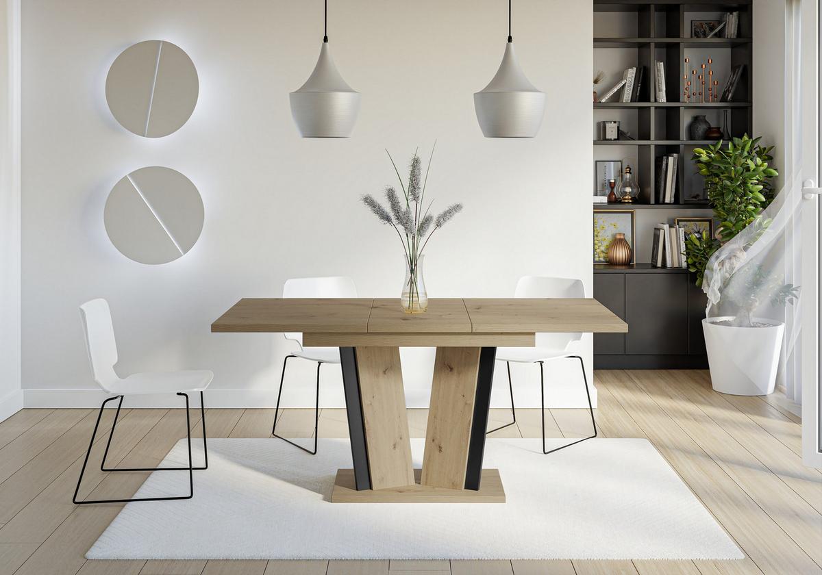 ESSTISCH SAMAR Ausziehbar 120 - 160 / 80 x 76 cm - Schwarz/Eiche Artisan, Holz (120/80/76cm) - MASSENO