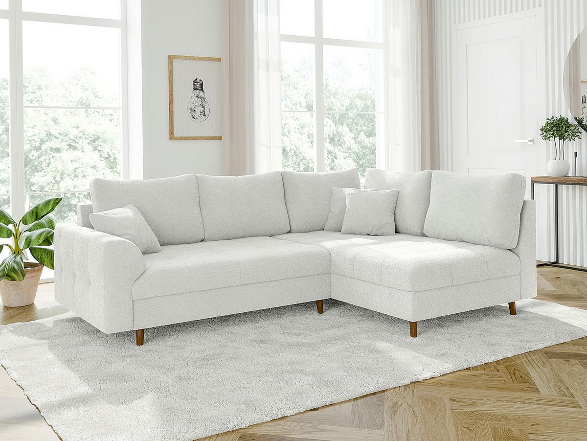 ECKSOFA inkl. Hocker Henrik Weiß Boucle - Ottomane rechts - Weiß/Braun, Holz/Textil (231/161cm) - S-Style Möbel