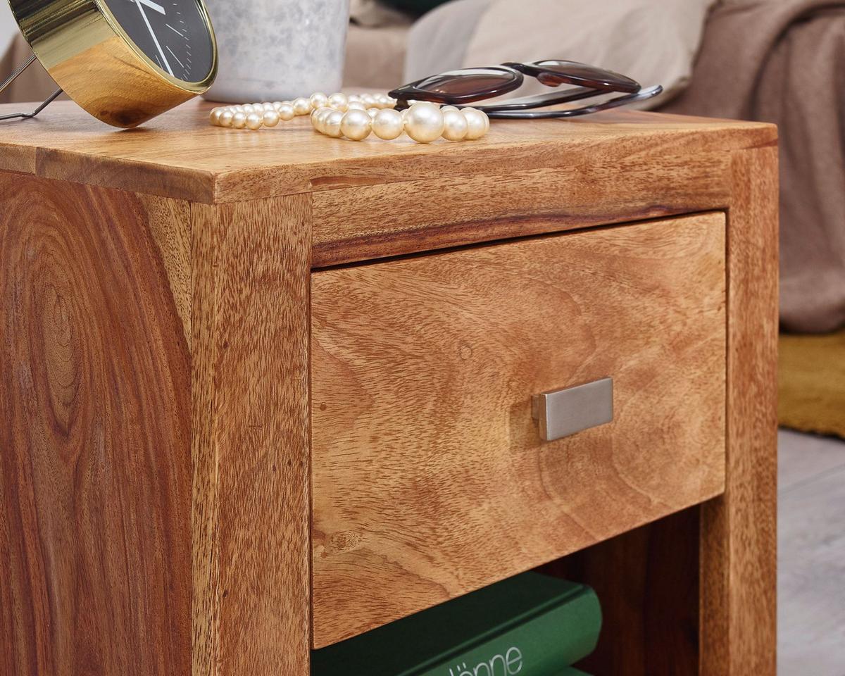 NACHTTISCH – Massivholz, 40x40x30 cm, Schublade & Ablage, Landhausstil - Braun, Holz (40/40/30cm) - KADIMA DESIGN
