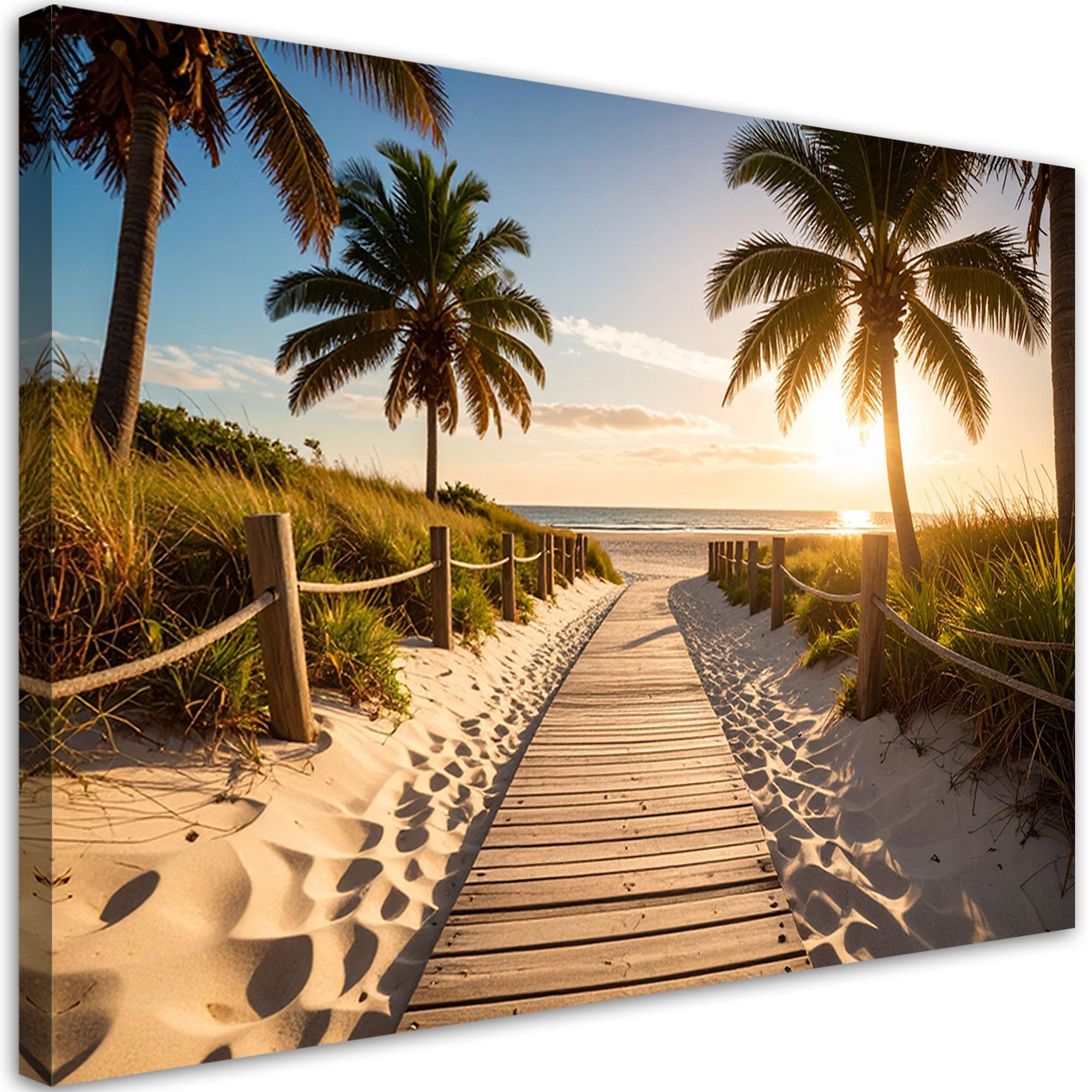 LEINWANDBILD Weg zum Strand Landschaft Palmen 100x70cm - Orange, Textil (100/70cm) - Feeby
