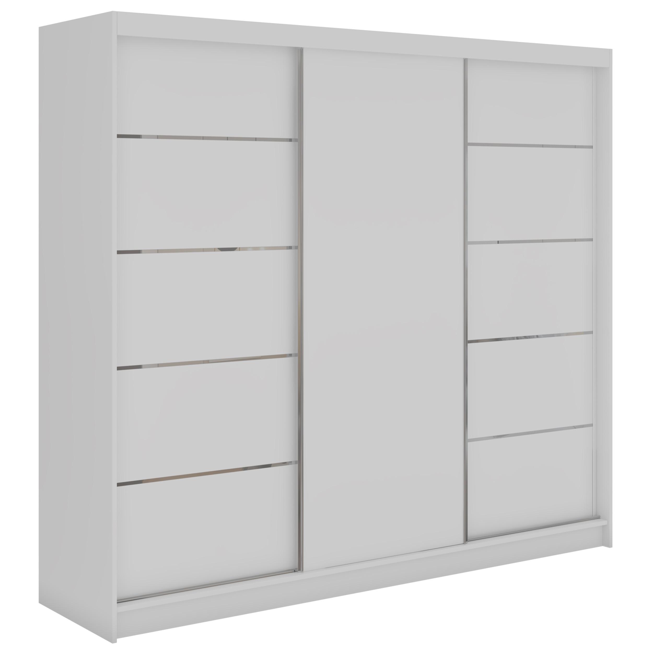 SCHWEBETÜRENSCHRANK mit Schubladen 240 - MACEDONIA - Weiß - Alufarben/Weiß, Holzwerkstoff/Metall (240/216/61cm) - MKS