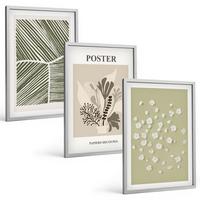 BILDER SET 3er Set - 40x60 cm Silberner Rahmen - Gedämpfte Pflanzenmotive - Silberfarben, Kunststoff (40/60cm) - TULUP
