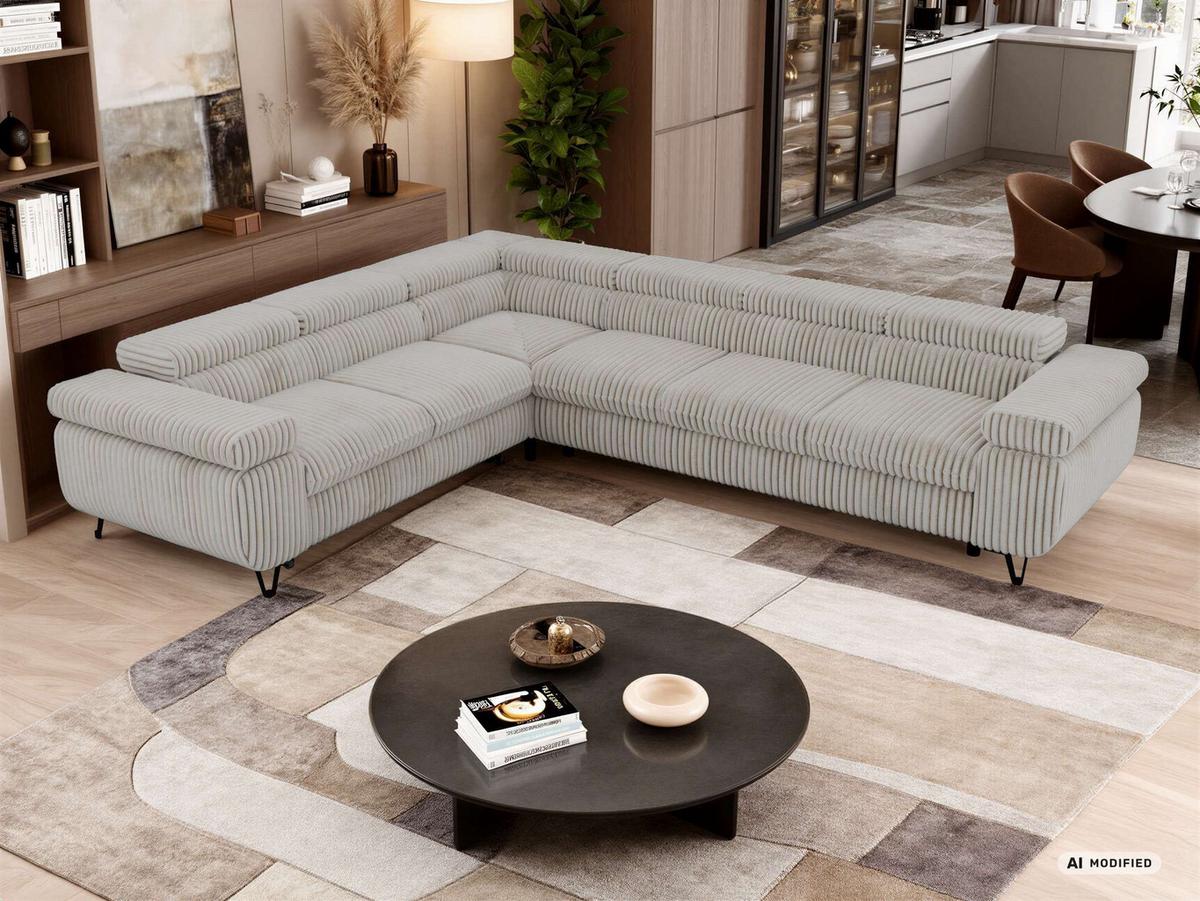 ECKSOFA NORDEN L - Beige Cord - Rechts Seite - Beige/Creme, Textil/Metall (329/269cm) - MKS