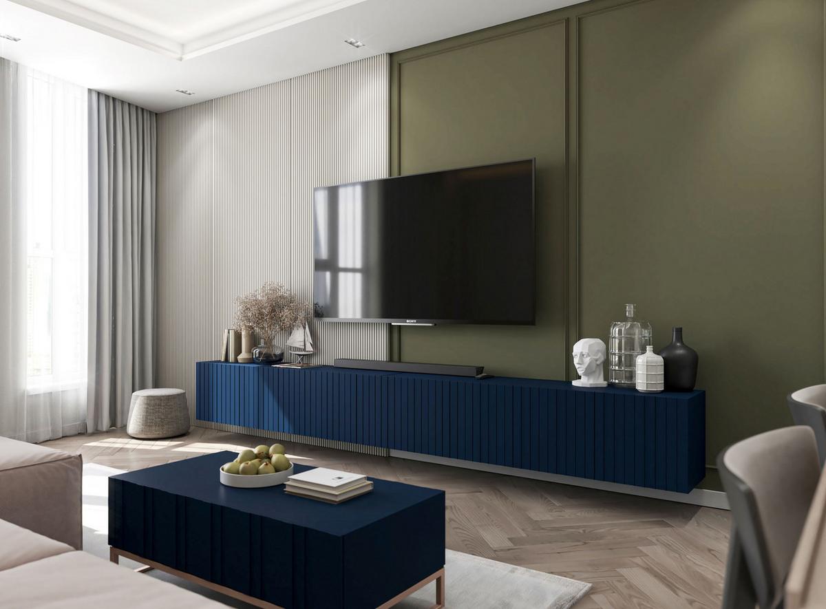 TV-SCHRANK Elpis Marineblau Matt Glamour 150 cm - Blau, Holzwerkstoff (150/37.5/36.5cm) - Meble Lindner