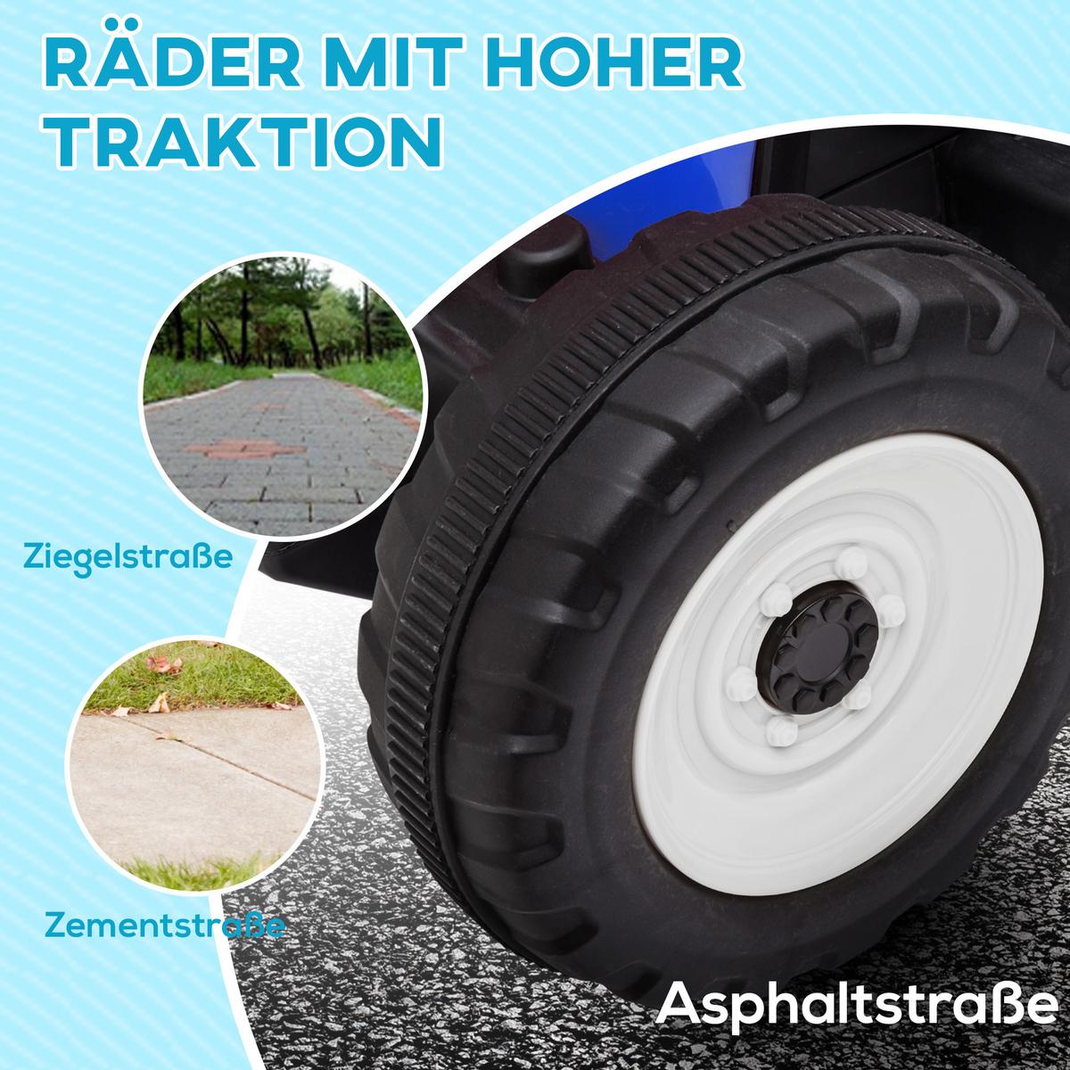 ELEKTRISCHER Traktor Kinder Aufsitztraktor mit MP3 Funktion, 3-6KM/H, Blau - Blau, Metall (136.5/50/52.5cm) - HOMCOM
