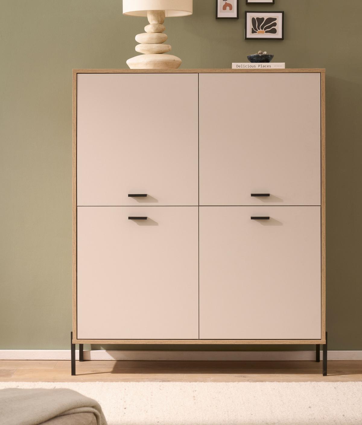 HIGHBOARD Kaschmir, Eiche 115 x 140 cm, Kommode mit Soft-Close - Kaschmir/Eichefarben, Holzwerkstoff/Metall (115/140/40cm) - Furn.Design