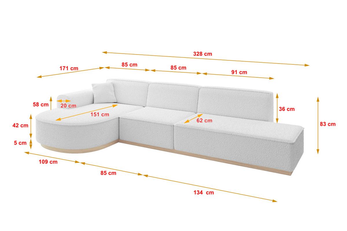 ECKSOFA Ottomane Links ARRIO-L2 - 328x171x83 cm Weiß - Weiß, Holzwerkstoff/Textil (328/171cm) - ALTDECOR