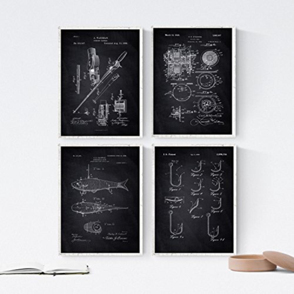 POSTER Set mit 4 Schwarz PATENT FISCHEN A4 Rahmenlos - Klar, Papier (29.7/3cm) - Nacnic