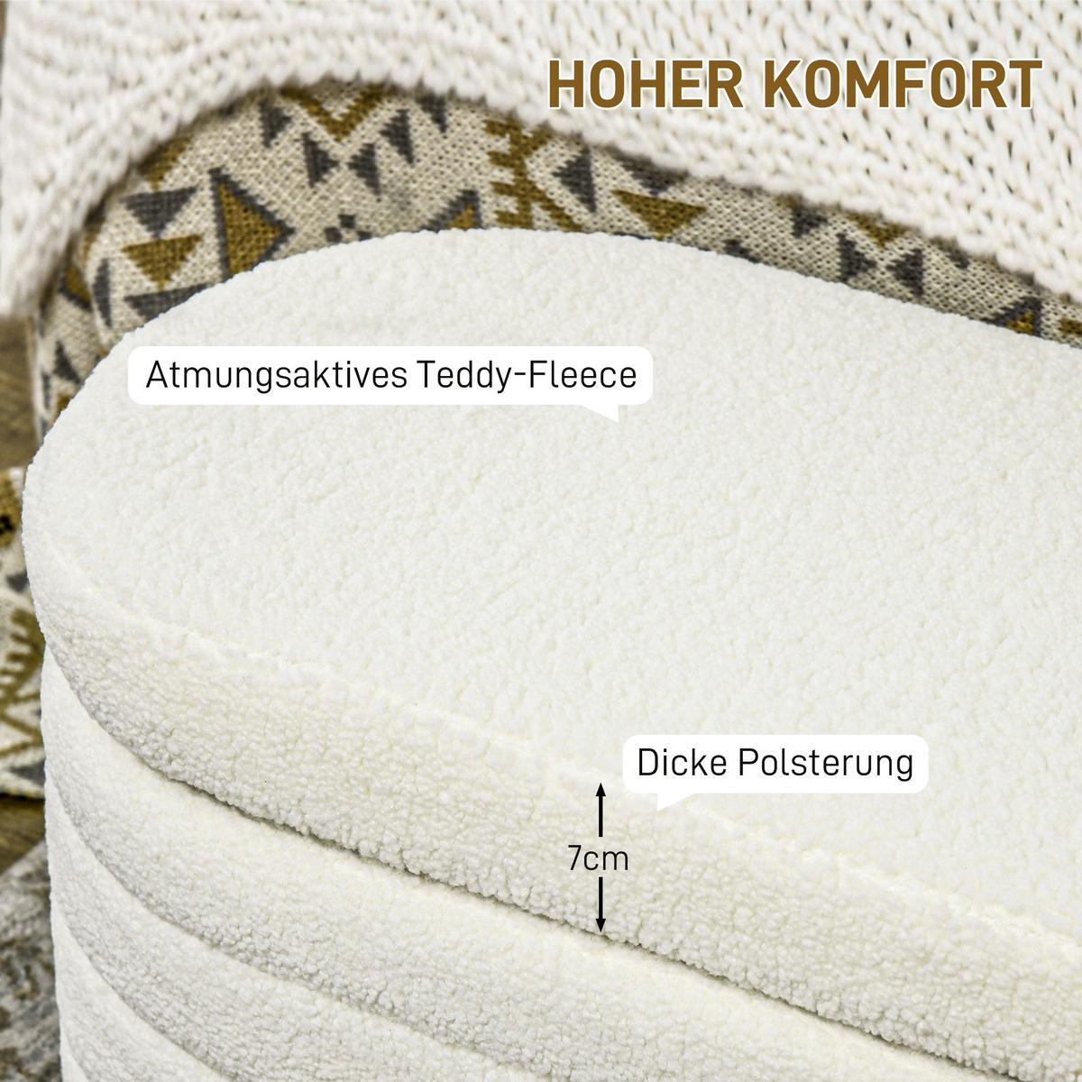 TRUHENBANK Teddy-Vlies-Optik, Bettbank mit Holzbeine - Weiß, Kunststoff (41/40.5/116cm) - HOMCOM