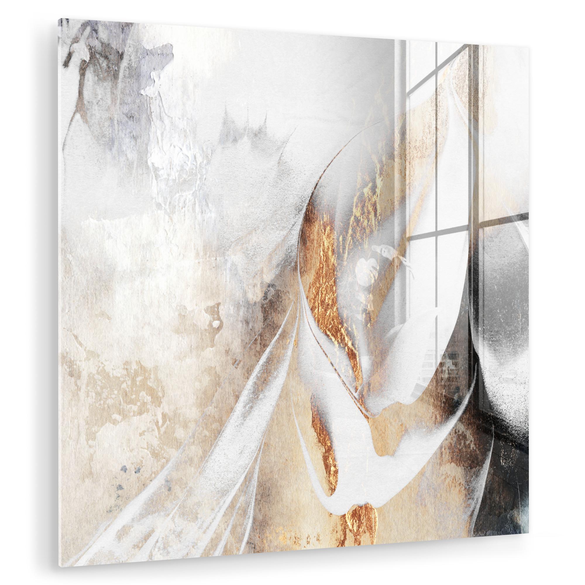 ACRYLGLASBILD Luxus - Abstrakt - Gold - Weiß 50x50 cm - Goldfarben, Glas (50/50cm) - MuchoWow