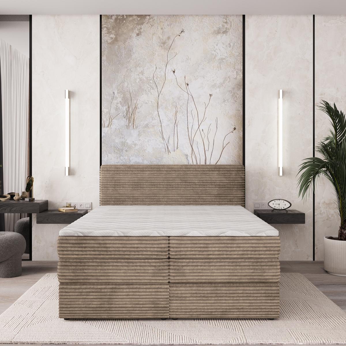 BOXSPRINGBETT LUNERA 180x200 cm mit Matratze und Topper - Beige - Beige, Holz (180/200cm) - MASSENO