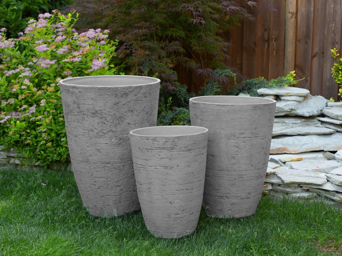 BLUMENTOPF 2er-Set grau rund 35/35/50 cm Camia - Grau, Stein (50cm) - Beliani