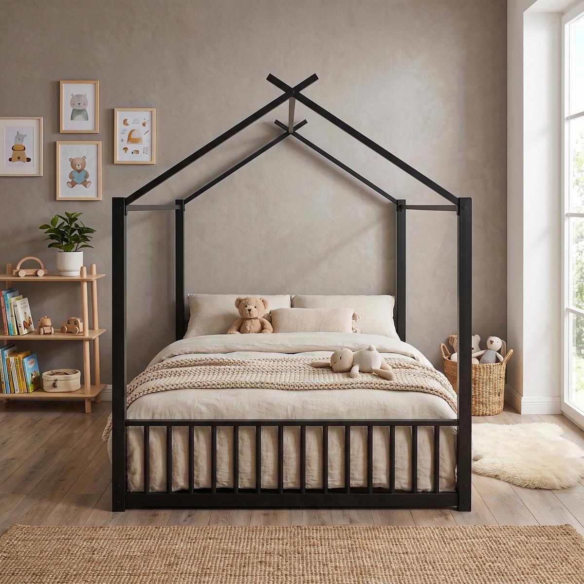 KINDERBETT metall 140x200 kinderbett schwarz - Schwarz, Metall (140/200cm) - Urban Meuble