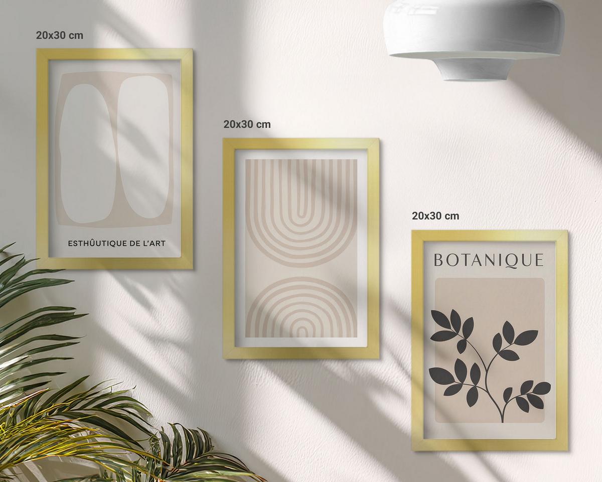 BILDER SET 3er Set - 20x30 cm Goldrahmen - Boho-Pflanzenposter - Goldfarben, Kunststoff (20/30cm) - TULUP