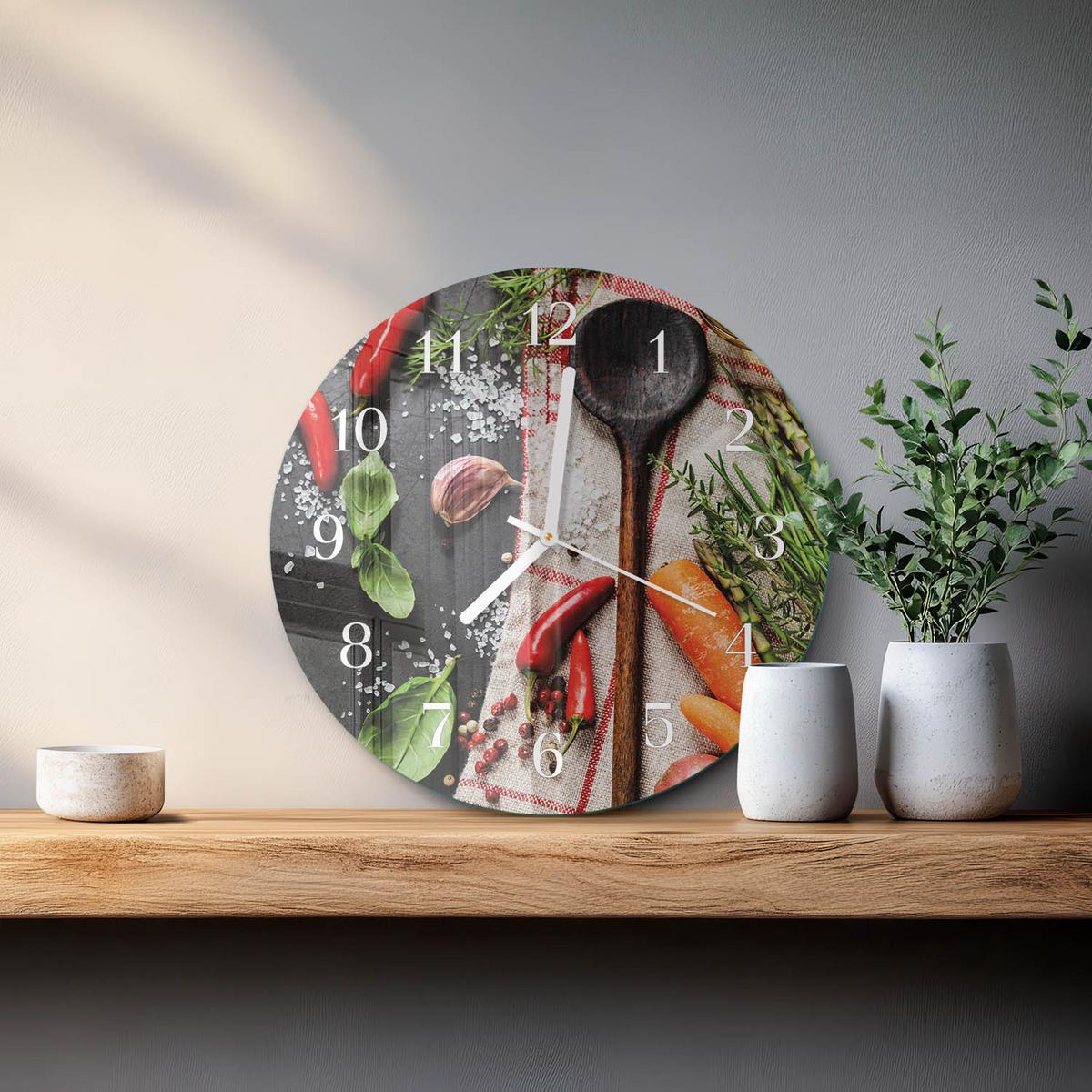 WANDUHR aus Glas Ø30 cm - Gewürze - Multicolor, Glas (30/30/0.4cm) - TULUP