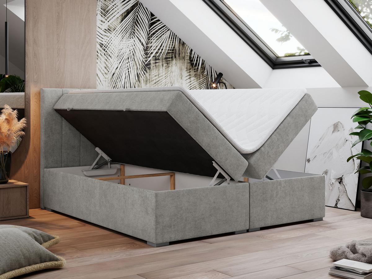 BOXBETT LOPE 120/200 - Hellgrau Strukture - H4 - Hellgrau, Holz/Textil (120/200cm)