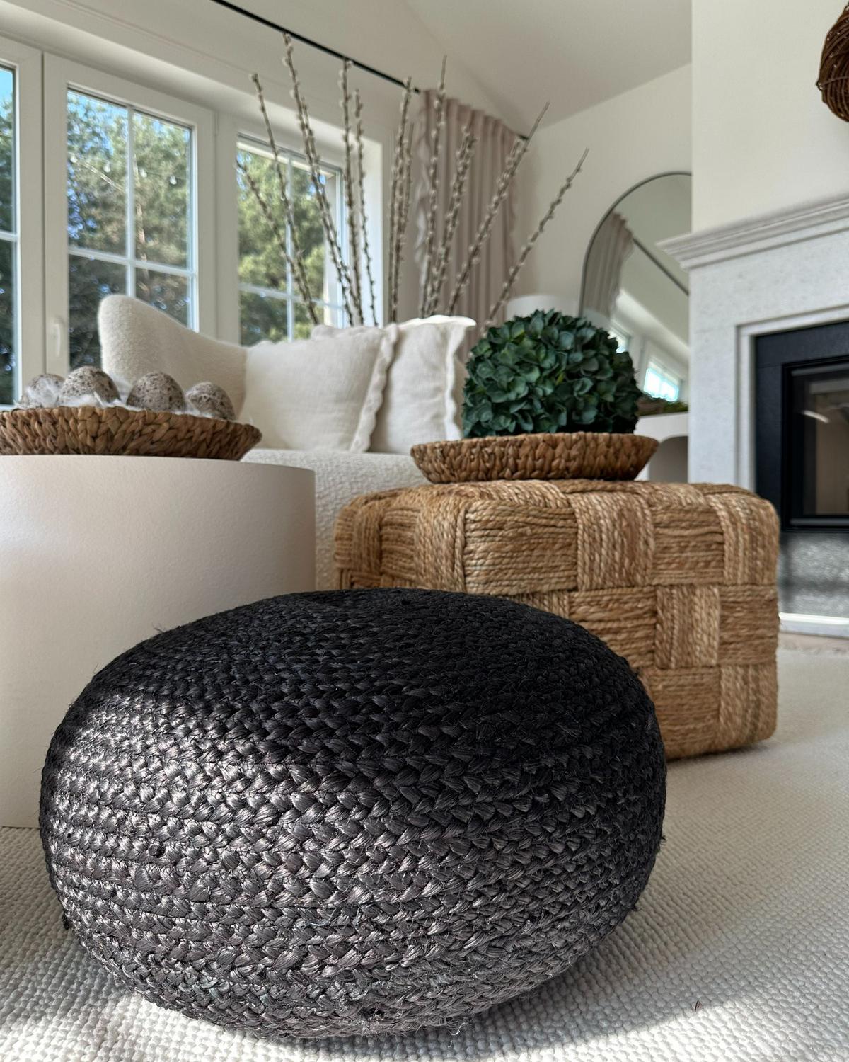 POUF Jute Schwarz Tifelt - Schwarz, Textil (50/20/50cm) - Beliani