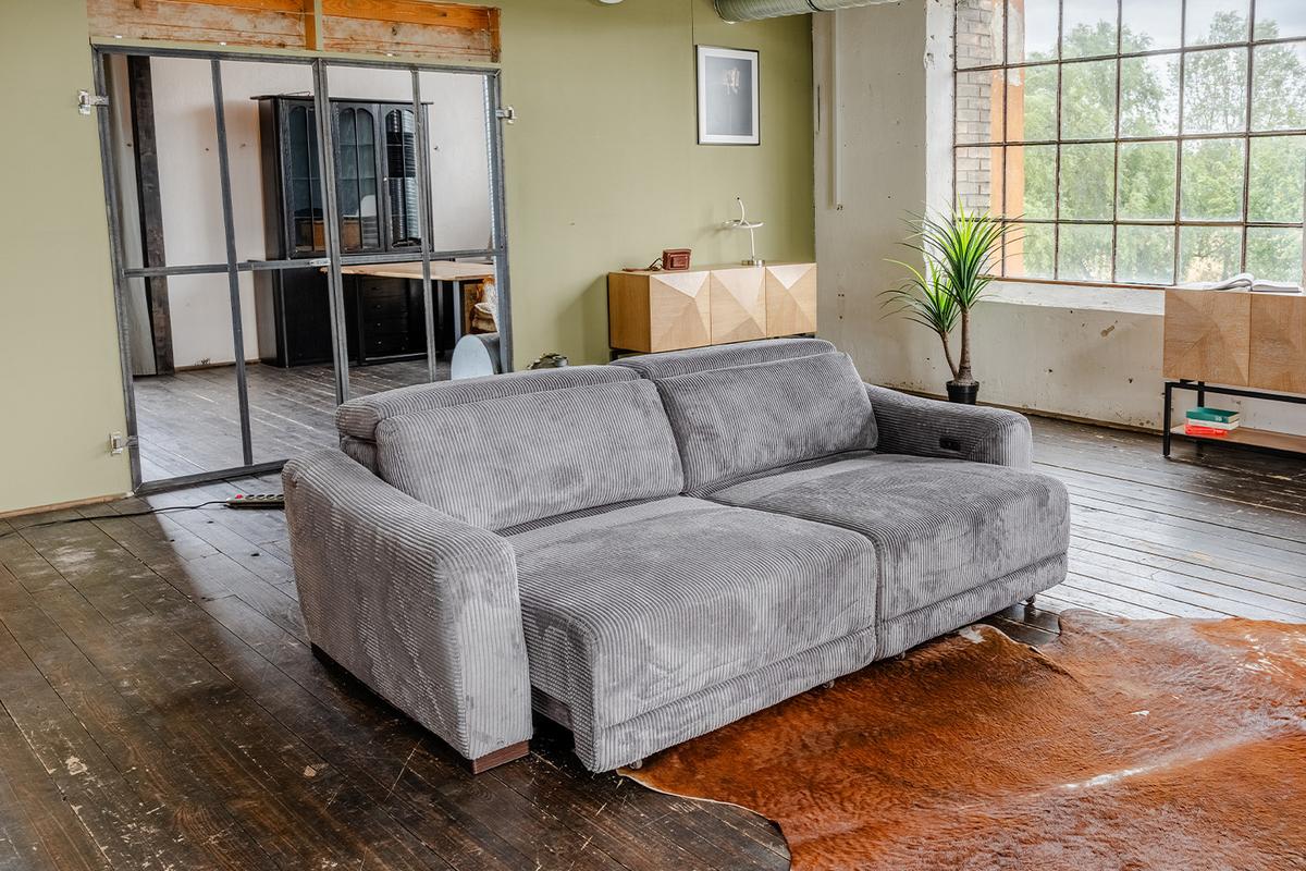 SOFA KIANA Anthrazit Cord Relaxfunktion - Anthrazit/Schwarz, Kunststoff/Textil (227/80/110cm) - KAWOLA