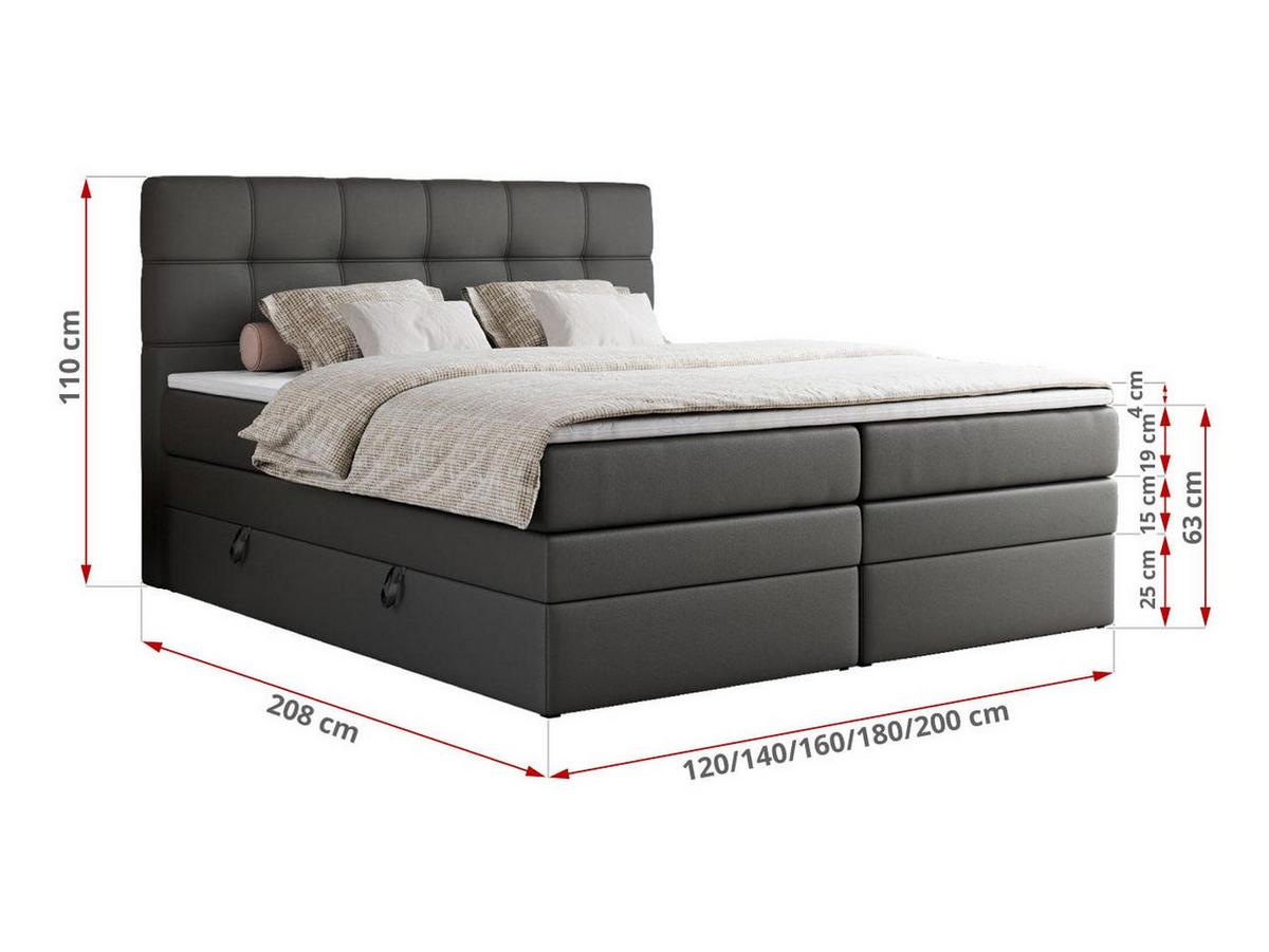 BOXSPRINGBETT ERNI KING 140/200 Dunkelgrau Kunstleder - H3 - Dunkelgrau, Holz/Textil (140/200cm) - MKS