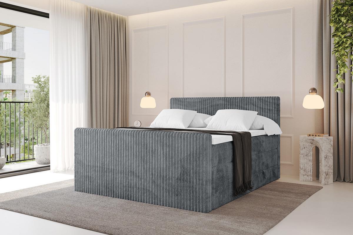 BOXSPRINGBETT mit Matratze H3|H4 und Lattenrost - TOLO-Z KING 180x200 Cord - Dunkelgrau - Dunkelgrau, Holzwerkstoff (180/200cm) - ALTDECOR
