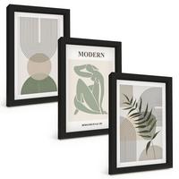 BILDER SET 3er Set - 20x30 cm Schwarzer Rahmen - Stilvolle Pflanzengrafiken - Schwarz, Kunststoff (20/30cm) - TULUP