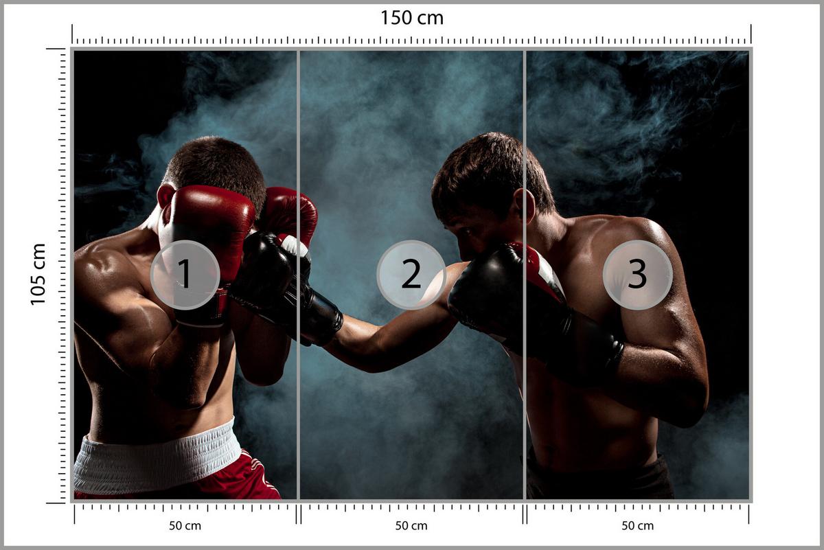 FOTOTAPETE für Jugendzimmer Boxer Männer Training Kampf Rauch 150x105 - Beige/Rot, Papier (150/105cm) - Muralo