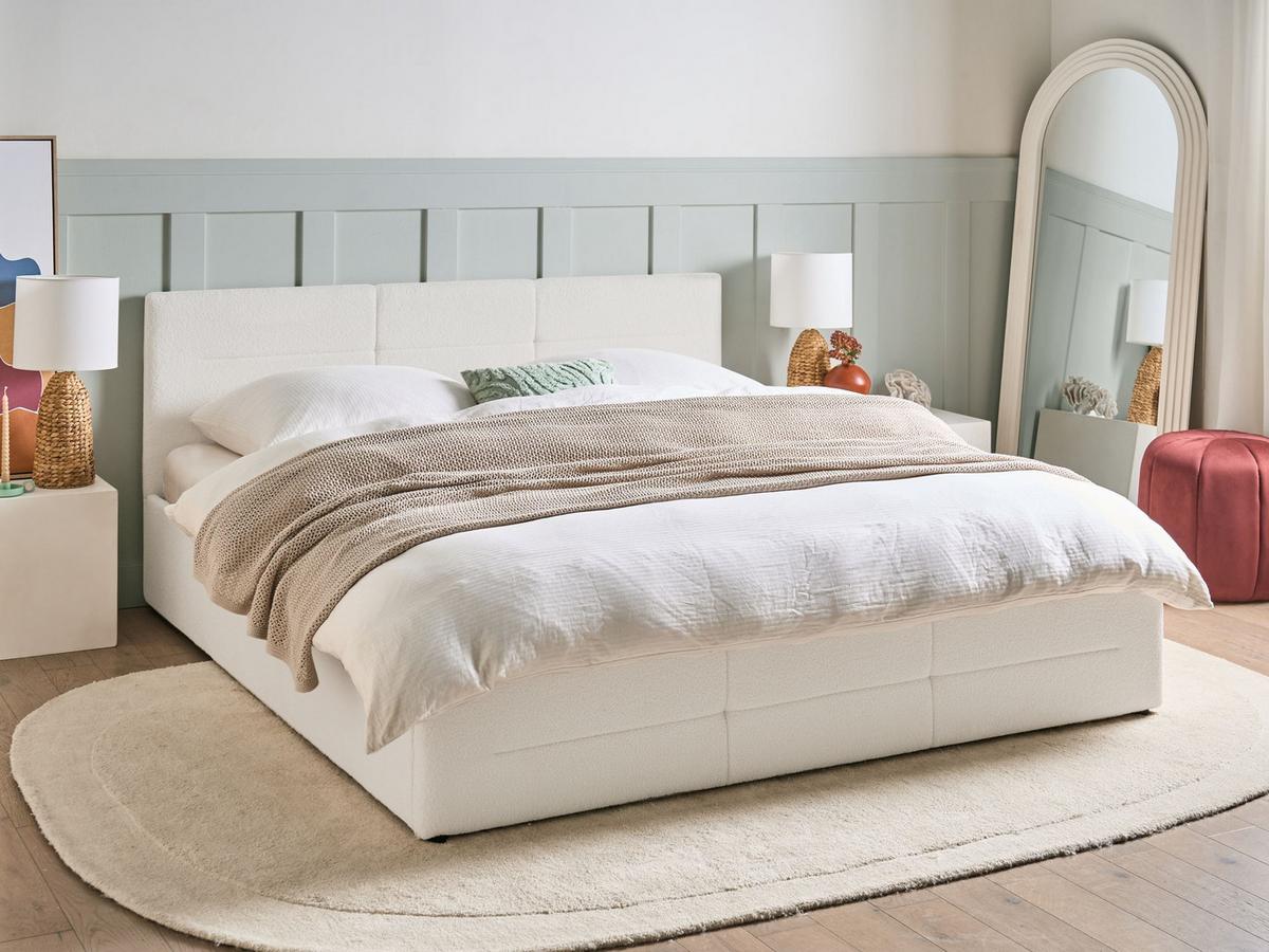 BETT mit Stauraum 180/200 Bouclé Cremeweiß Massognes - Creme, Textil (180/200cm) - Beliani