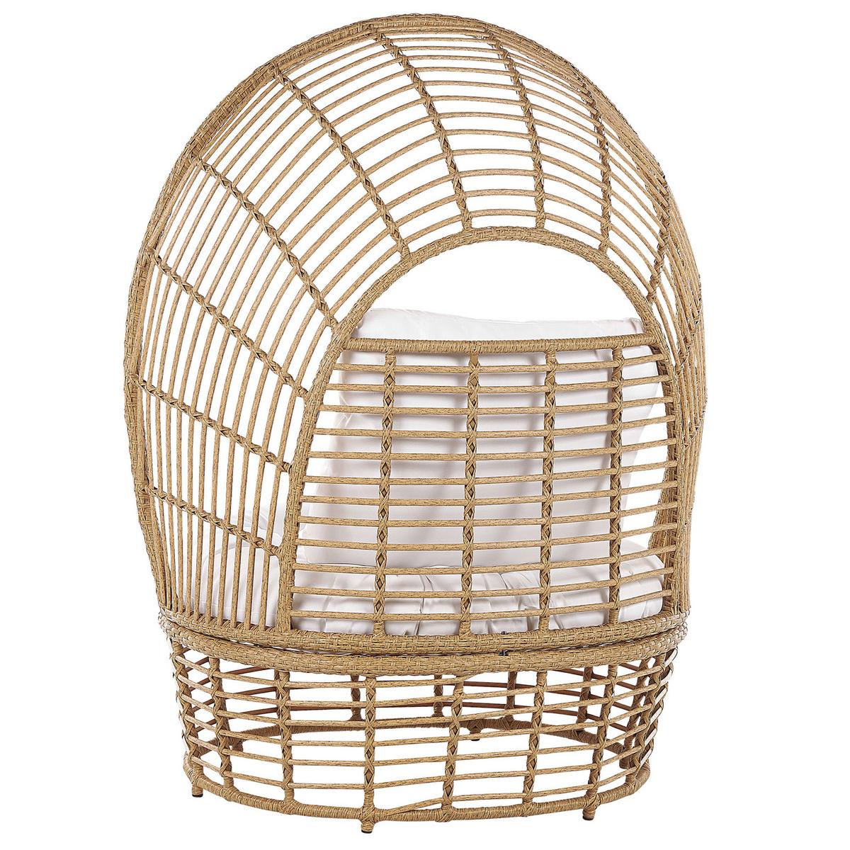 SONNENINSEL Rattan natürlich Kissen weiß Lido - Beige/Weiß, Naturmaterialien (109/150/83cm) - Beliani