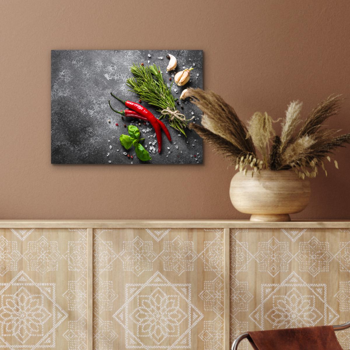 METALLBILD Pfeffer - Kräuter - Gewürze - Beton 40x30 cm - Dunkelgrau, Metall (40/30cm) - MuchoWow