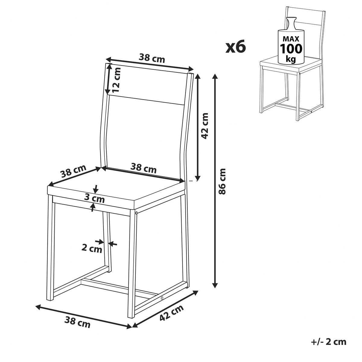 ESSZIMMERSTUHL-SET 6 Holzwerkstoff Dunkler Holzfarbton Laredo - Dunkelbraun, Holzwerkstoff/Metall (38/86/42cm) - Beliani