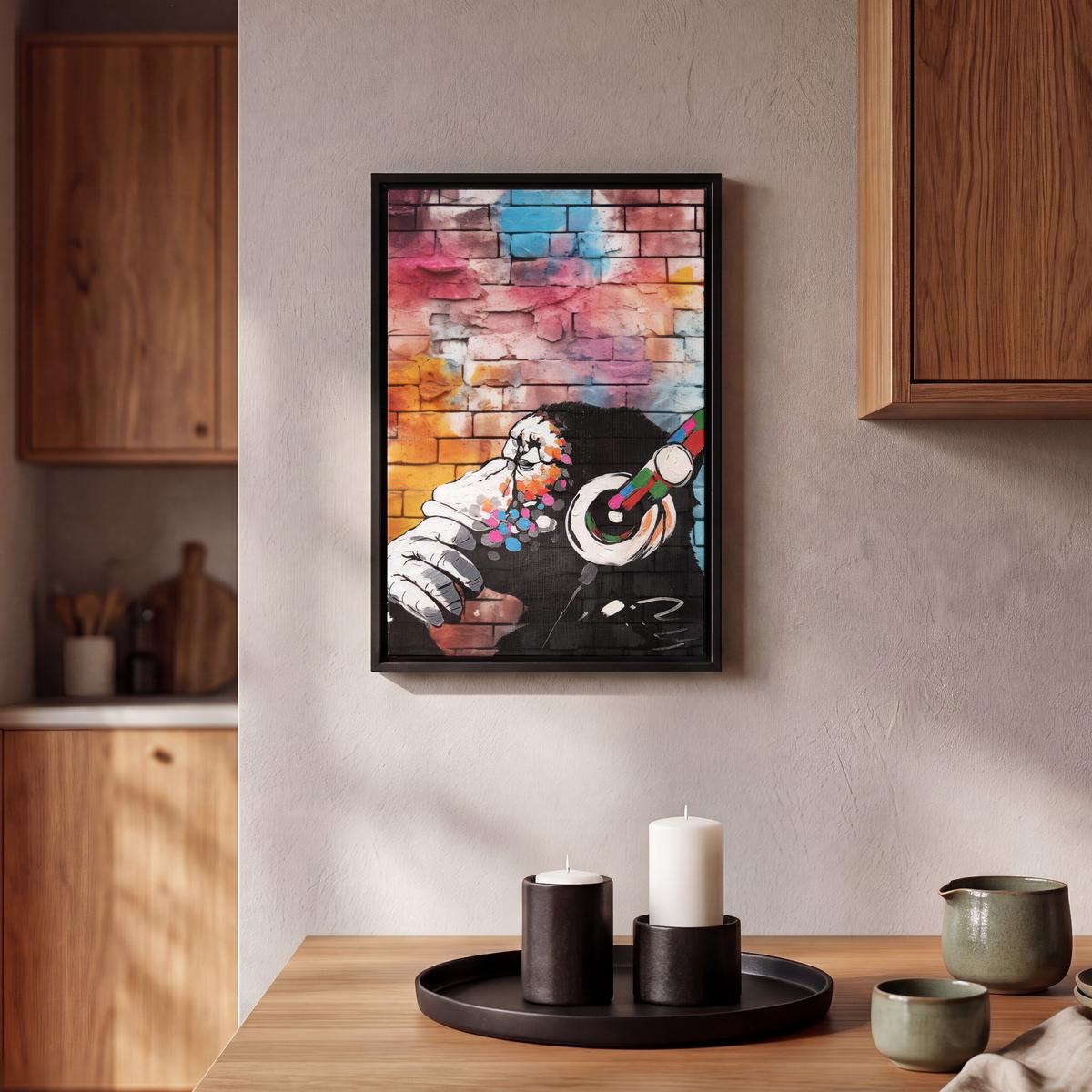 LEINWAND Bilder mit Rahmen - Affe - Graffiti - Musik - 20x30 - Multicolor, Textil (20/30cm) - MuchoWow