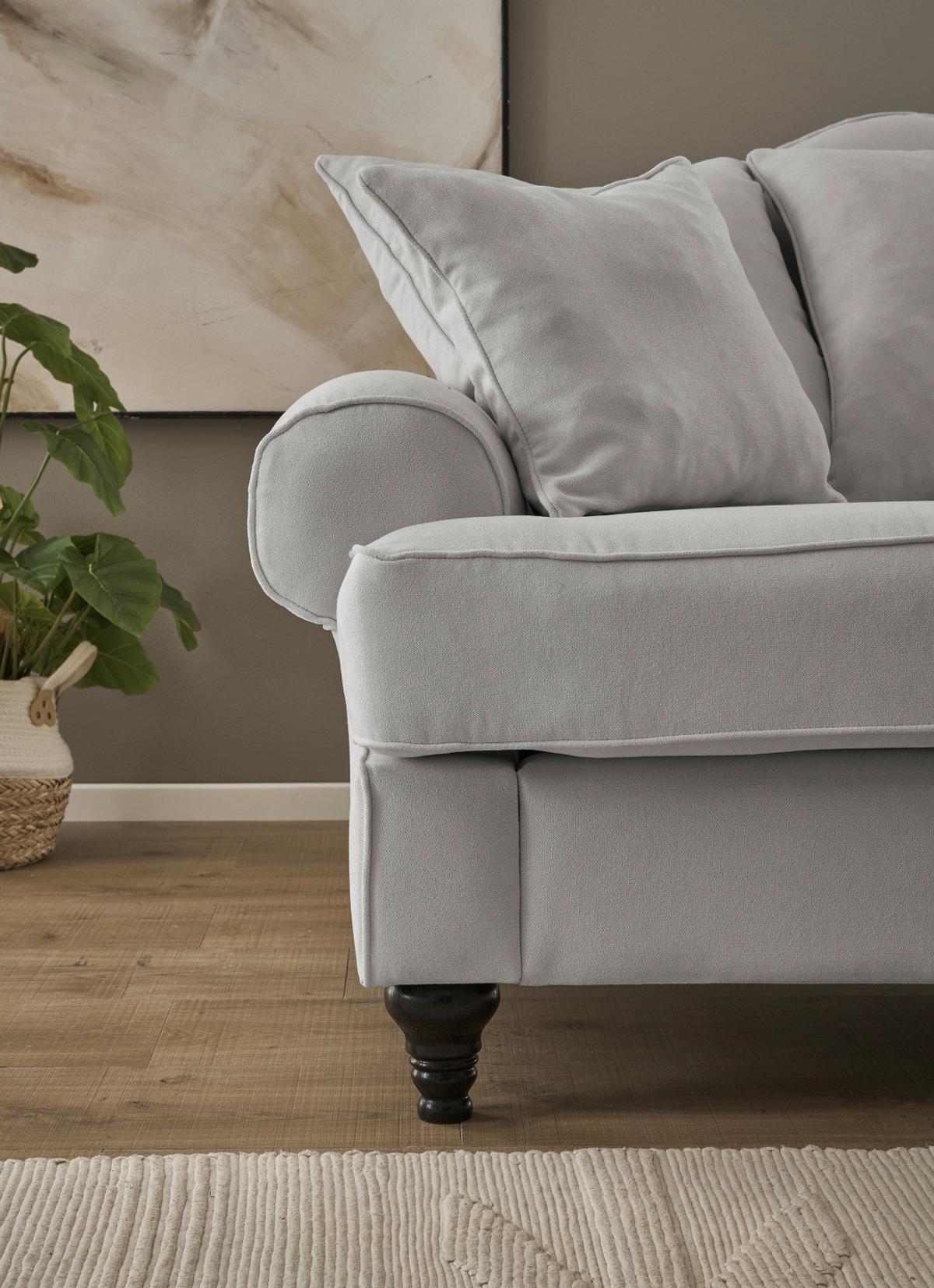 SOFA hellgrau Landhaus, Couch 2-Sitzer 170 cm - Hellgrau, Holz/Textil (170/95/100cm) - Furn.Design
