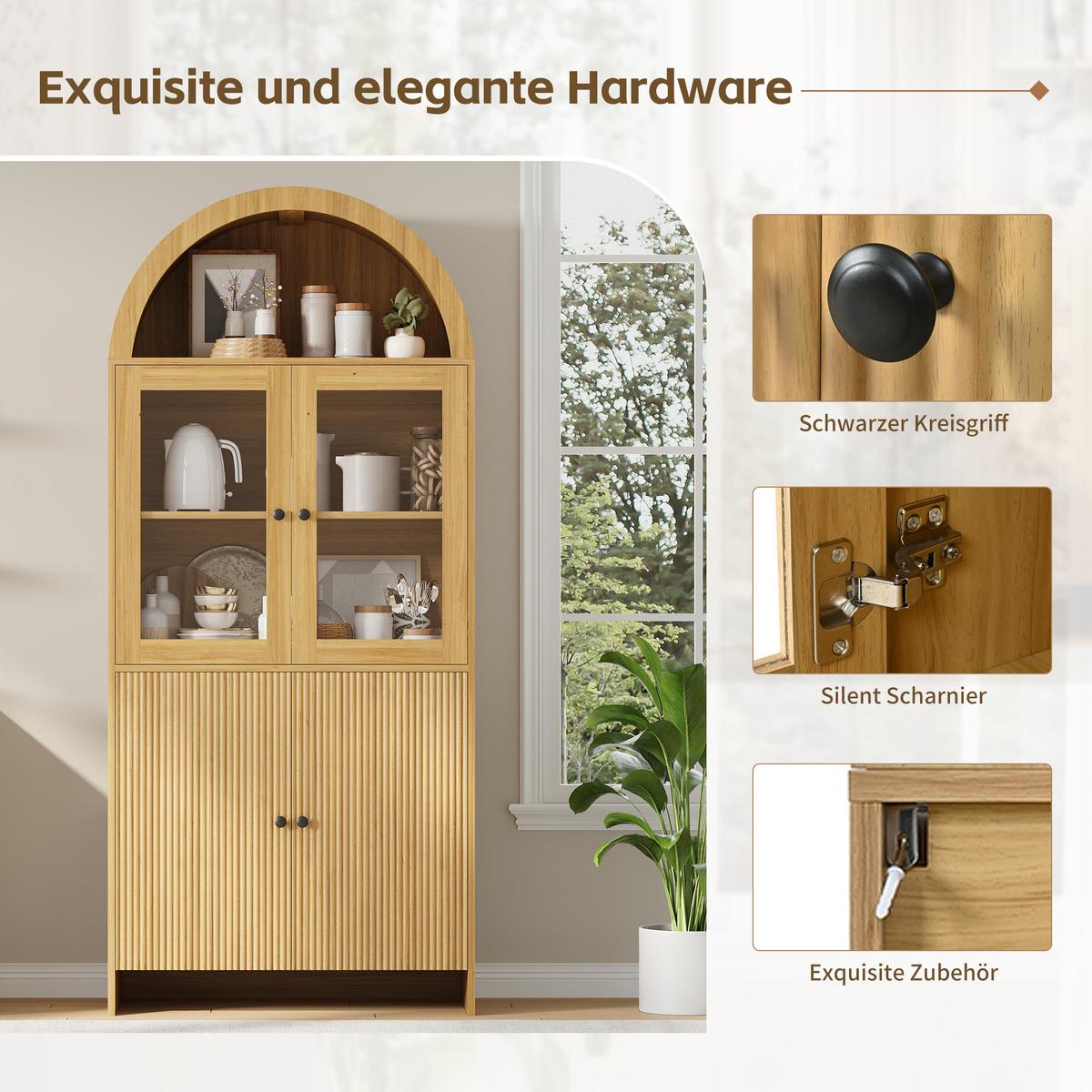 KÜCHENSCHRANK holz-optik natur 176 cm hoch mit bogendesign & wellenmuster - Naturfarben, Holzwerkstoff (78/176/40cm) - Urban Meuble