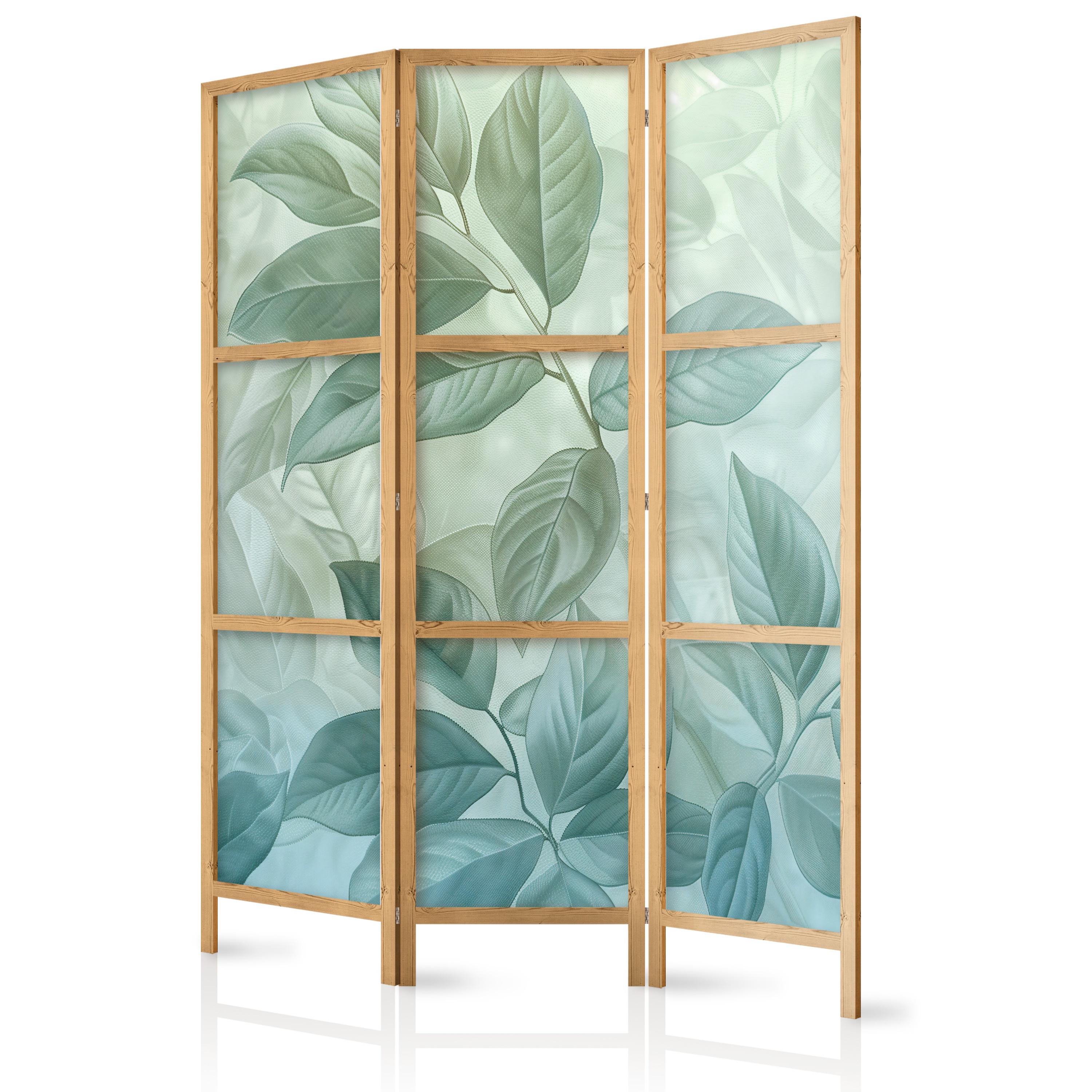 PARAVENT Japanischer 3-tlg 135x172 cm Bl tter Natur - Blau, Holz/Textil (135/172/3cm) - Muralo