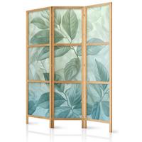 PARAVENT Japanischer 3-tlg 135x172 cm Bl tter Natur - Blau, Holz/Textil (135/172/3cm) - Muralo