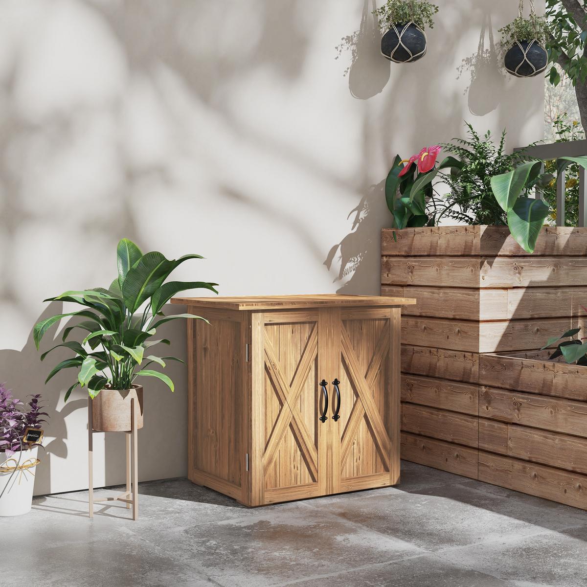 GARTENSCHUPPEN, Holz-Geräteschrank, Wetterfest, Doppeltür, für Garten, Balkon, Braun - Braun, Holz (55/72/77cm) - Outsunny