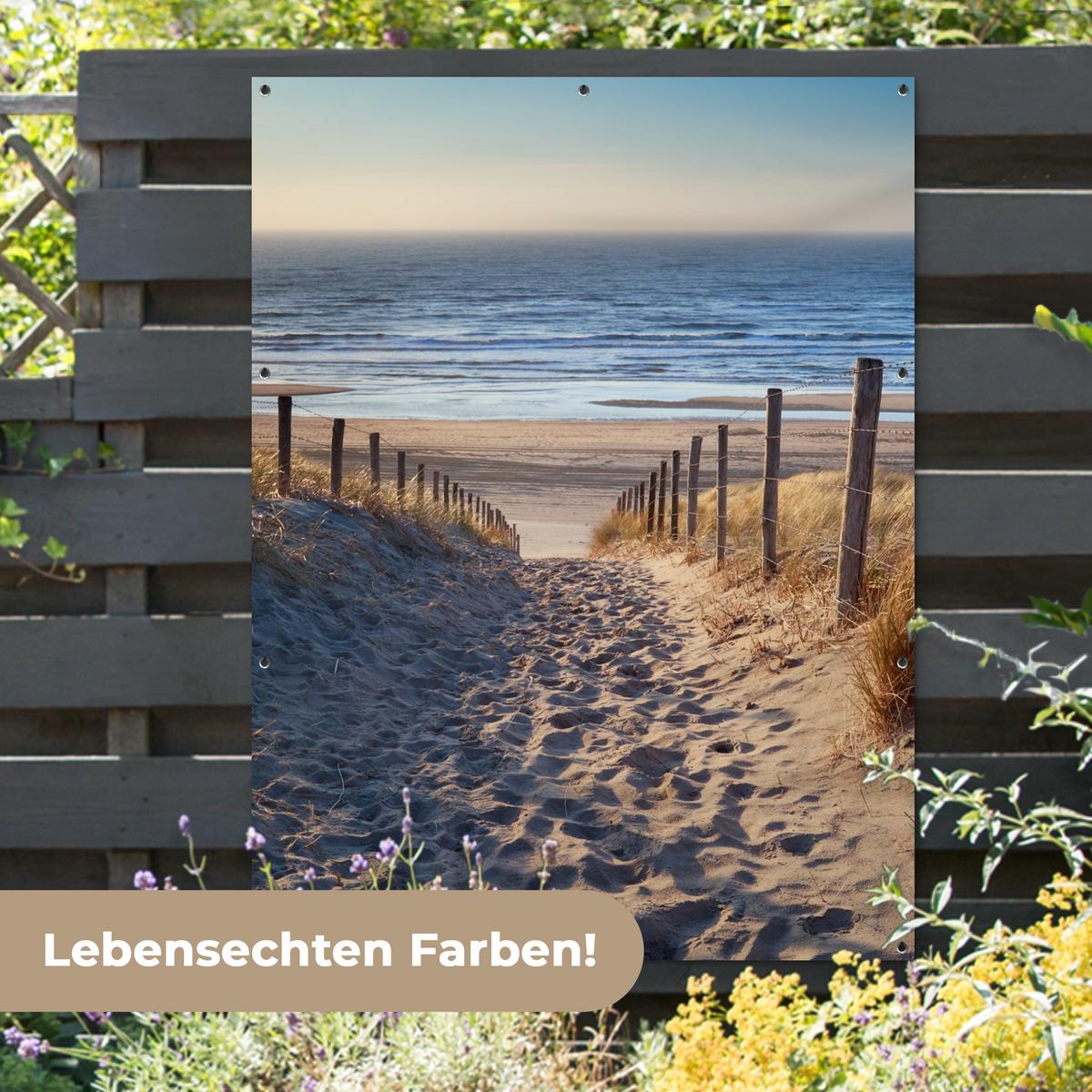 GARTENPOSTER Strand - Meer - Niederlande - Dünen - Sonne Gartendekoration 120x160 cm - Sandfarben, Kunststoff (120/160/0.2cm) - OnlyWow
