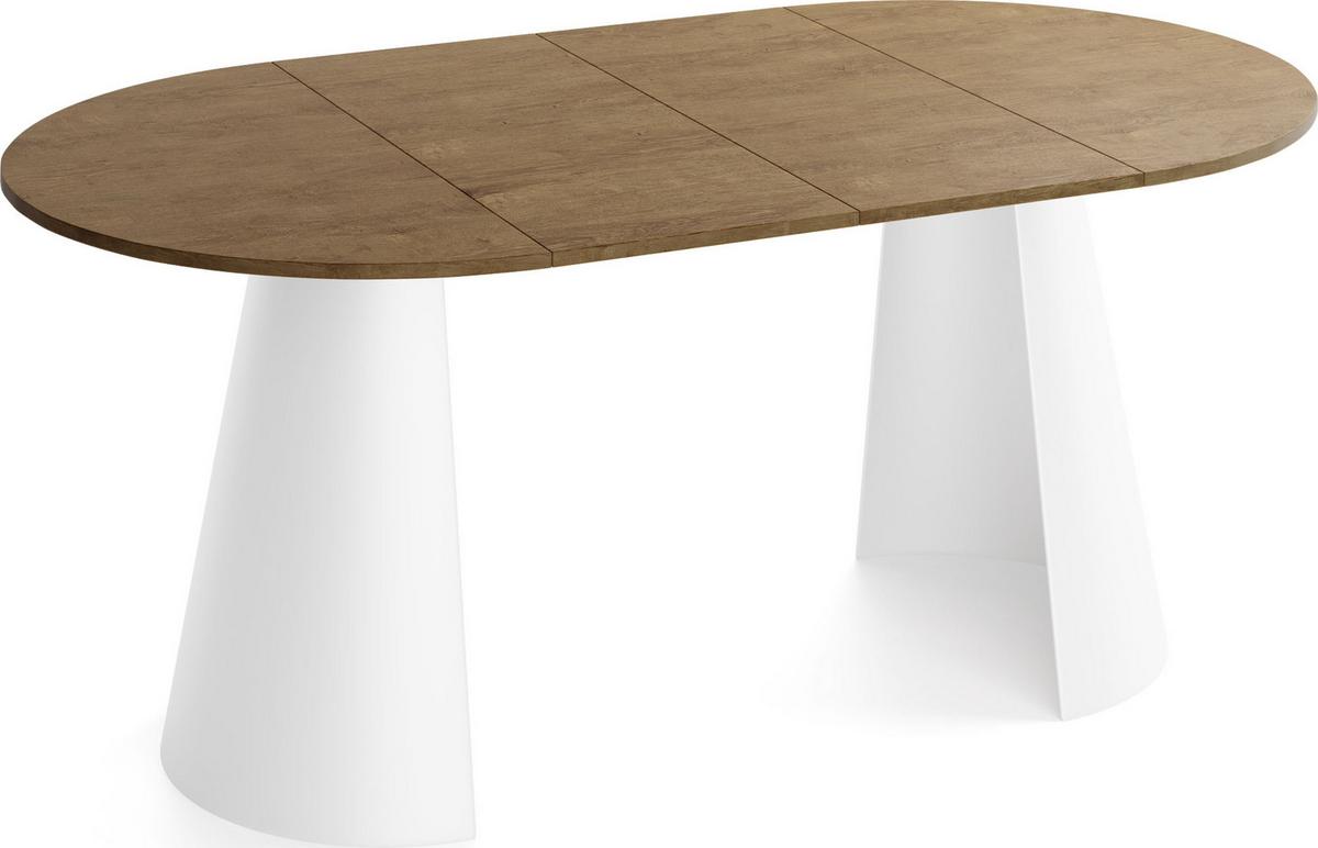 ESSTISCH Lamio runder ausziehbarer, Eiche Braun Rustikal 120-200/120/76 cm - Alteiche/Weiß, Holzwerkstoff/Metall (120/196/76cm) - WFL GROUP