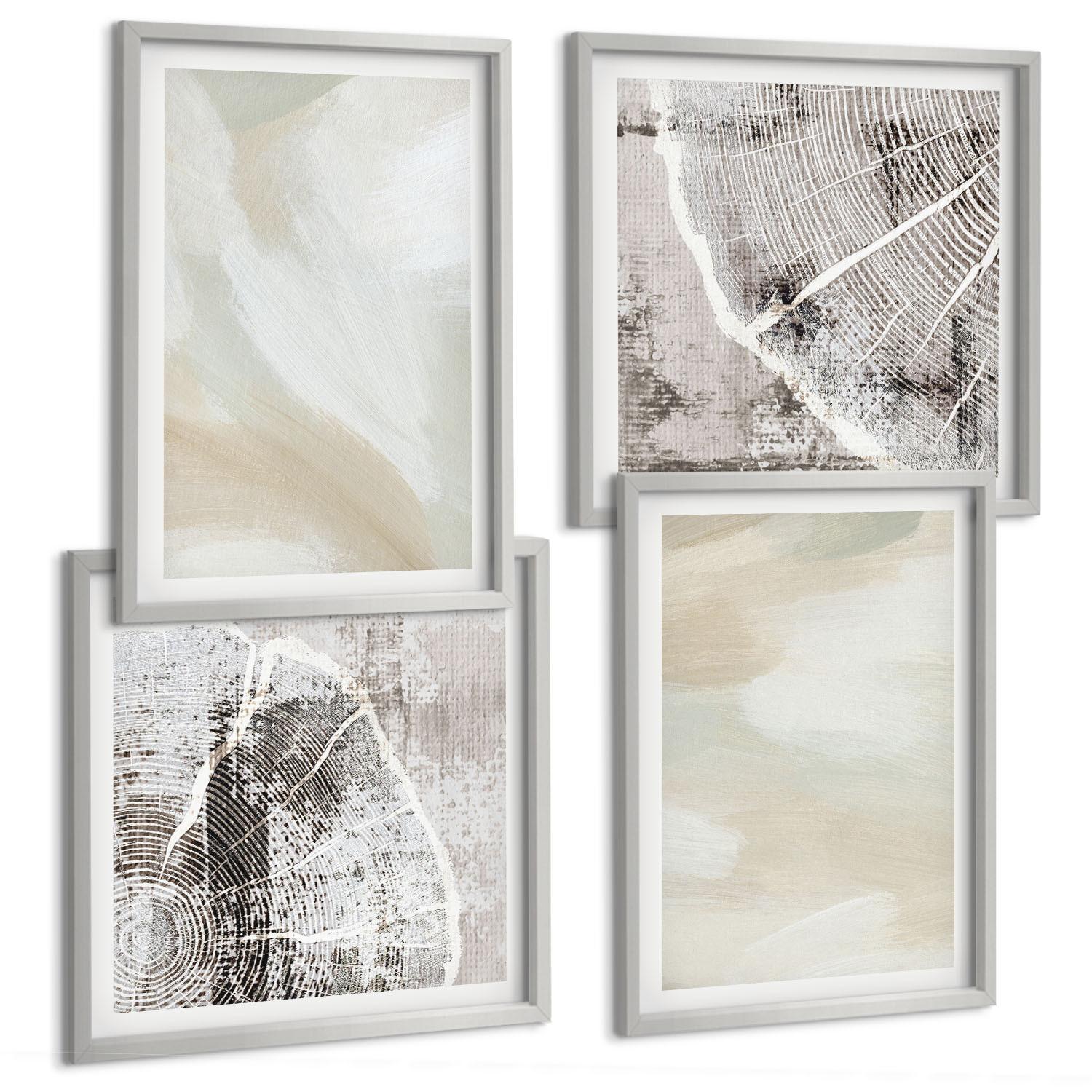 BILDER SET 4er Set - 50x50 cm & 40x60 cm Silberner Rahmen - Minimalismus der Farbstruktur - Silberfarben, Kunststoff (50/50cm) - TULUP